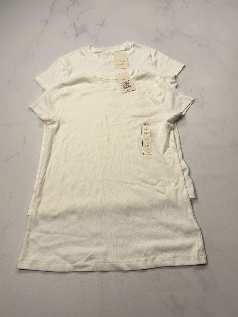 A New Day T-Shirt White Crew Neck Short Sleeve Lot of 2 - Womens L NWT